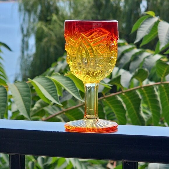 8pc Set Cadmium Amberina Cordial MCM Vintage Water Wine Glasses Rare WOW! - Picture 10 of 16